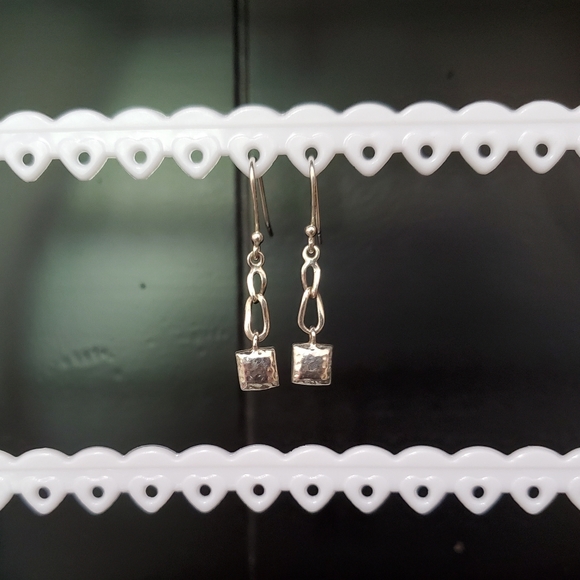 Silpada Sterling Hammered Small Pillow Drop Square Earrings - Picture 6 of 13